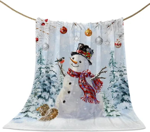 Miniatura 55 de Mantas de Tiro de Muñeco de Nieve de Navidad, Manta de Vellón Suave de Vacaciones de Invierno Decorativa para Hogar Sofá Sillón Silla Sala de Estar
