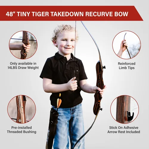 Miniatura 5 de Southwest Archery Tiger Takedown - Arco recurvo compacto, rápido, preciso de 48 a 62 pulgadas, blanco y frist Bow - Mano derecha e izquierda - Pesos