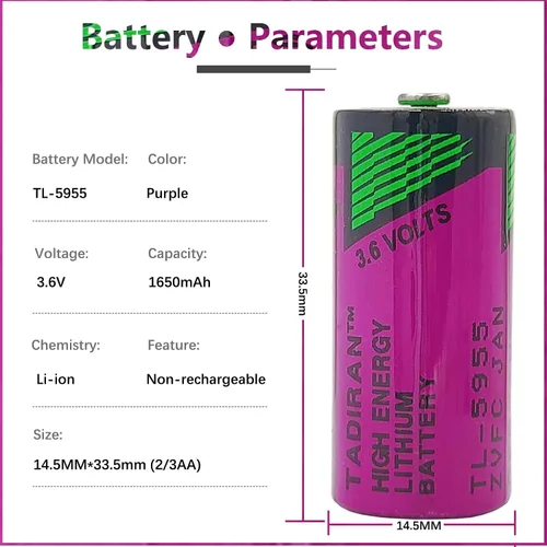 Miniatura 2 de (5 piezas) TL-5955 2/3AA 3.6V 1650mAh Batería para Tadiran TL5955 3.6V TL-4955, SL-761, TL-2155, TL-5155, SL-361, Xeno XL-055F, ER14335 PLC, batería