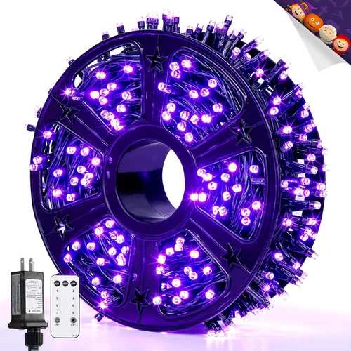 Miniatura 40 de JMEXSUSS 500 luces LED azules de Navidad al aire libre, 173 pies, 8 modos, tira de luces de Navidad, impermeable, luz LED azul para árbol enchufable