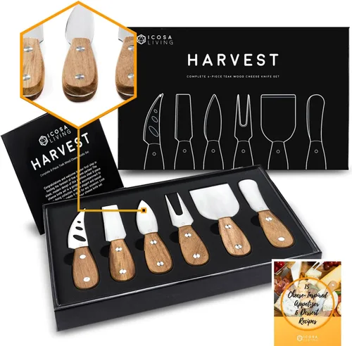 Harvest - Juego de cuchillos de queso de 6 piezas (listos para regalar) – Cuchillos de queso de acero inoxidable de alta calidad con remaches,