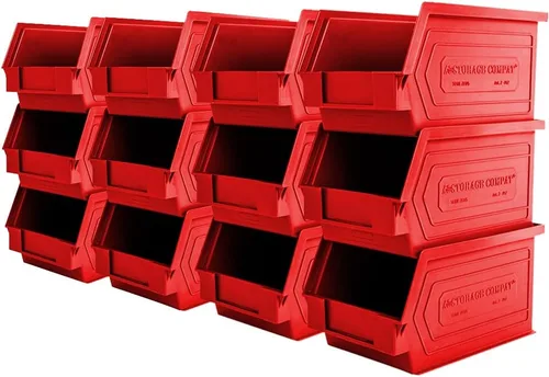 Contenedores de almacenamiento de plástico, colgantes, apilables, organizadores de almacenamiento para almacenes, talleres, 9 x 5 x 5 pulgadas, Rojo