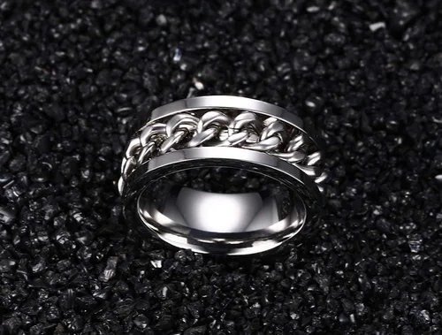 Miniatura 4 de MMTTAO Anillos giratorios para hombre y mujer, anillo de rotación de cadena para hombres y mujeres, 0.315 in de acero inoxidable, anillo entrelazado