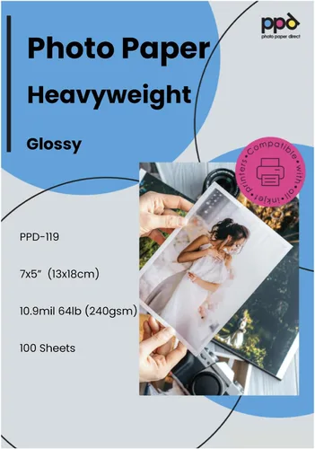 PPD Papel fotográfico brillante para impresora de inyección de tinta, hojas imprimibles de calidad prémium de 5 x 7 pulgadas para imagen