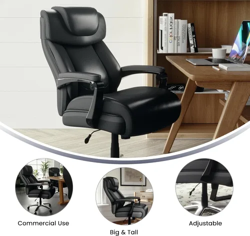 Miniatura 5 de Flash Furniture Hercules Series Silla de oficina giratoria LeatherSoft con respaldo alto, silla ejecutiva ergonómica con reposacabezas y altura Negro