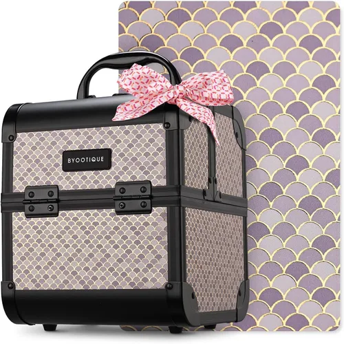 BYOOTIQUE estuche rodante para maquillaje 4 en 1, con cerradura, maletín tipo trolley para cosméticos, con 4 ruedas extraíbles, organizador de viaje