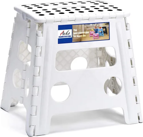 Miniatura 14 de ACKO Taburete plegable plegable de 16 pulgadas, 400 libras de capacidad, taburetes de plástico para adultos y niños, taburetes plegables para Blanco