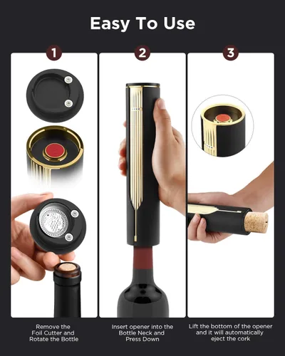 Miniatura 3 de Newise Abridor de Vino Eléctrico Recargable con Base de Carga y Cortador de Papel de Aluminio, Sacacorchos Automático para 60 Botellas, Regalo