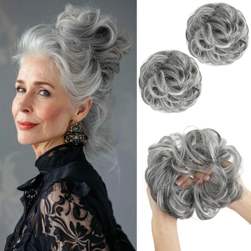 Miniatura 20 de SARLA 2 piezas de cabello desordenado color burdeos, onduladas, rizadas, sintéticas, coleteros falsos, extensiones de cola de caballo para mujeres
