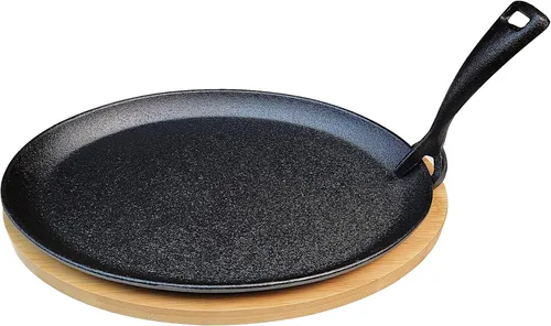 Miniatura 11 de HAWOK Plato de fajita de hierro fundido, 16.5 pulgadas de largo x 7.09 pulgadas de ancho, con bandeja de bambú y soporte para mango, pre-sazonado
