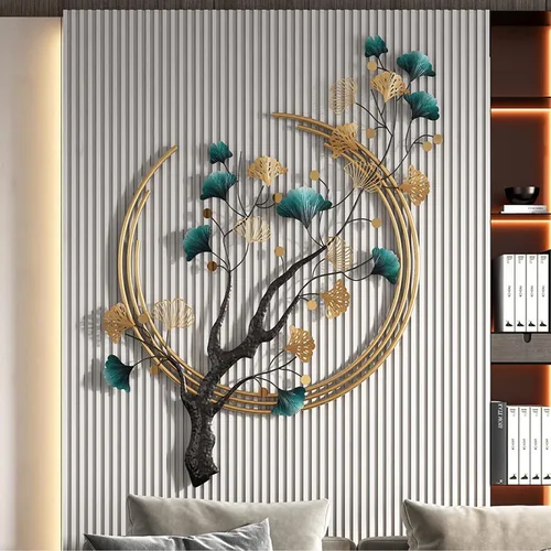 Miniatura 5 de Umbifa Decoración de pared de metal grande de 52.7 x 32.7 pulgadas, escultura de pared 3D de hoja de ginkgo, decoración artística de pared de metal