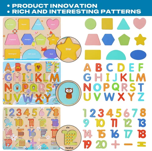 Miniatura 3 de Rompecabezas de madera para niños pequeños, Voamuw rompecabezas educativos de números, letras y formas para niños en edad preescolar de 3 a 6 años