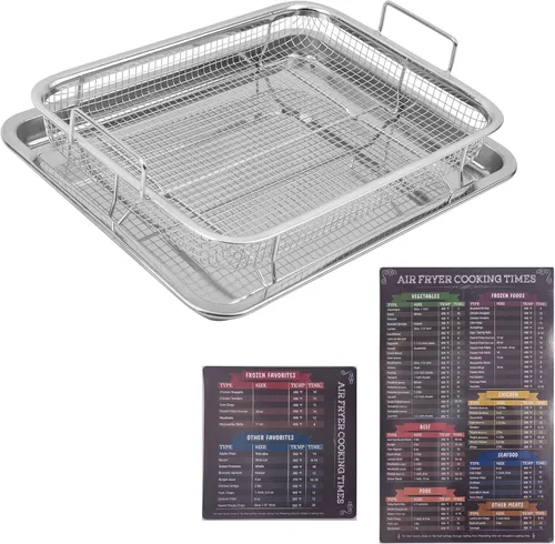 Miniatura 8 de AGSYFFD 2 piezas horno con cesta freidora de aire parrilla de acero inoxidable cesta de malla de acero inoxidable bandeja de acero inoxidable cesta