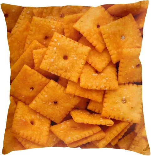 Kouga Funda de almohada decorativa con diseño de galletas de queso y comida realista en 3D, fundas de almohada de terciopelo suave, decoración del
