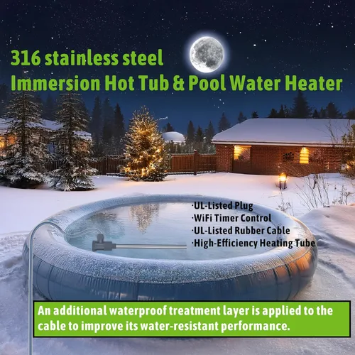 Miniatura 5 de Calentador de agua sumergible de inmersión de 1800 W para bañera de hidromasaje y piscina, calentador eléctrico portátil con temporizador WiFi