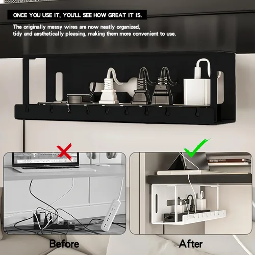Miniatura 5 de Bandeja de organización de cables para debajo del escritorio, organizador de cables de 20 pulgadas, sin taladros, organizador debajo de la mesa