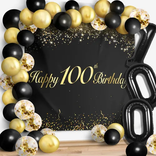 Miniatura 38 de Juego de globos negros de feliz cumpleaños 70 – Decoración de guirnalda temática de fiesta con texto en inglés "Cheers to 70 Years Old Party Theme