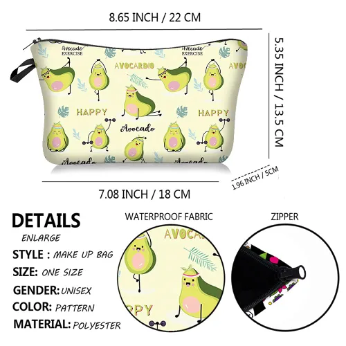 Miniatura 2 de FITINI Bolsa de maquillaje de aguacate de viaje, pequeña bolsa organizadora de cosméticos portátil para mujeres y niñas, con cremallera
