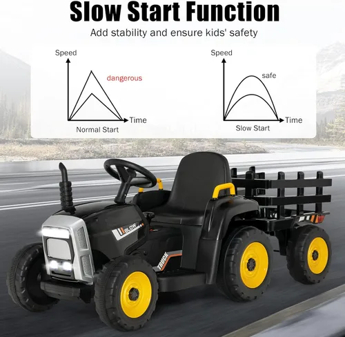 Miniatura 7 de Costzon Tractor de paseo con remolque desmontable, vehículos eléctricos para niños con pala cargadora de cambio de 3 marchas, diseño inalámbrico