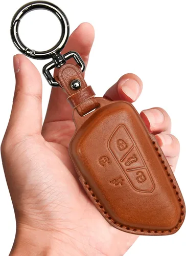 Miniatura 14 de Tukellen Funda de cuero para llavero de Volkswagen compatible con VW MK8 Golf/GTI Skoda Octavia Protector remoto chaqueta entrada sin llave (negro)