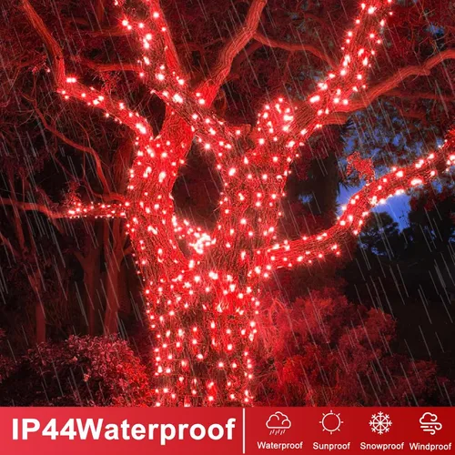 Miniatura 3 de Guirnalda de 120 luces LED rojas impermeables para exteriores, luces de Navidad rojas de 40 pies, 8 modos, cable transparente, guirnalda de luces