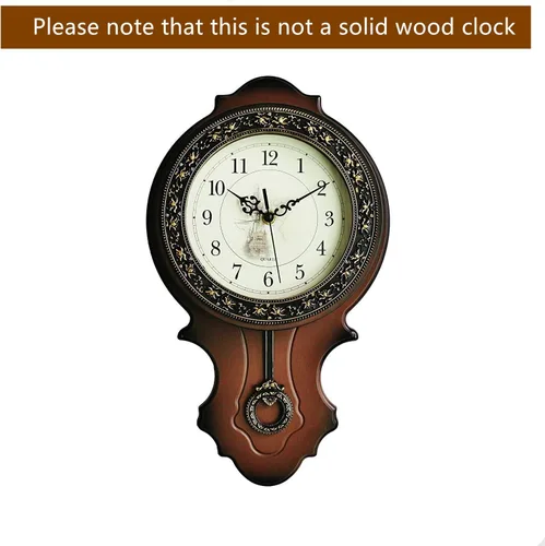 Miniatura 4 de XICHEN Reloj de pared de péndulo de madera simulada estilo europeo retro, diseño de movimiento de cuarzo, estructura principal de plástico, textura