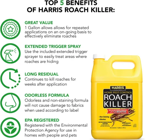 Miniatura 3 de Harris Roach Killer, spray líquido con fórmula residual extendida de 12 meses sin olor y sin manchas (galón)