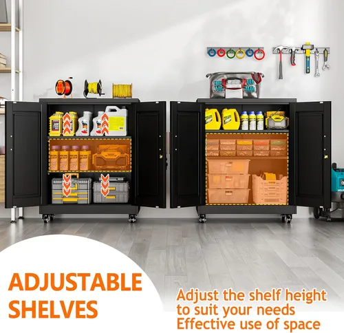 Miniatura 5 de Metal Garage Storage Cabinet, 36” Rolling Wheels Tool Cabinet with Lock-2 Adjustable Shelves, Locking Storage, Steel Locker Storage Systems for Home