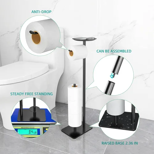 Miniatura 4 de FEILERN Soporte de papel higiénico para baño, dispensador de rollos de papel higiénico, 4 rollos de reserva, con estante superior de almacenamiento