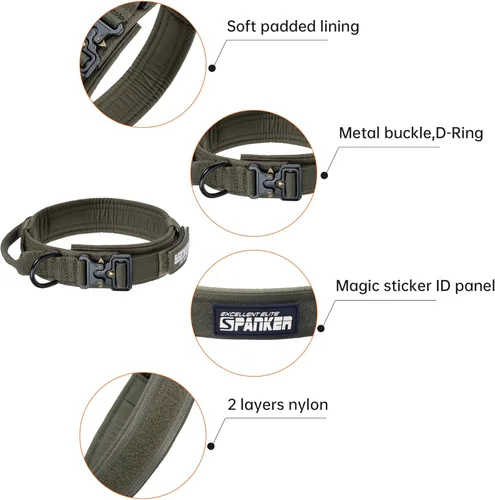 Miniatura 3 de EXCELLENT ELITE SPANKER Collar táctico para perro, collar de entrenamiento ajustable de nailon, collar militar para perro, hebilla de metal Verde
