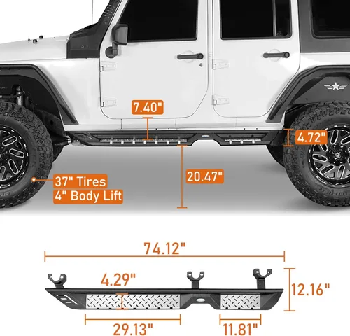 Miniatura 5 de Hooke Road Wrangler JK - Barras para estribo, escalones laterales desplegables de 7.4 pulgadas con almohadilla antideslizante para Jeep Wrangler JK