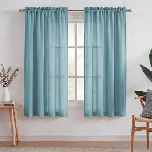 Miniatura 26 de Turquoize cortinas traslúcidas de lino natural, cortinas semitransparentes, cortinas de arpillera con bolsillo para cortinero, paneles para ventana
