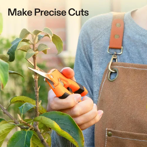 Miniatura 8 de VIVOSUN Paquete de 2 tijeras de jardinería de 6.5 pulgadas, tijeras de podar de mano con cuchillas rectas de acero inoxidable, color naranja