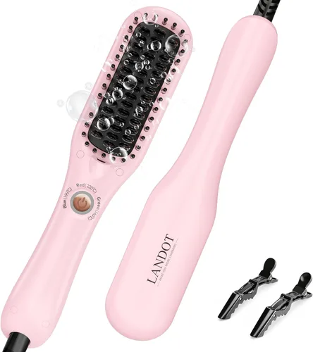 Miniatura 7 de LANDOT Mini cepillo alisador de pelo, peine iónico calentado para un estilo sin encrespamiento, peine compacto de doble voltaje para cabello corto