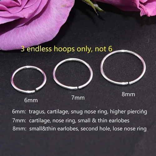 Miniatura 2 de Juego de aretes de aro pequeños para mujer, 0.236 in, 0.276 in, 0.315 in