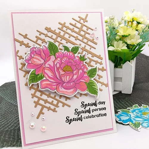 Miniatura 4 de Alinacutle Sellos de flores de peonía, plantillas troqueladas, juego de sellos transparentes, plantillas de capas de corte de metal para hacer