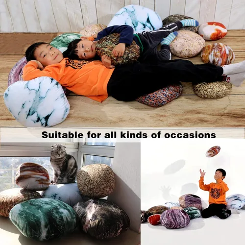 Miniatura 6 de Juego de 6 fundas de almohada de roca para habitación de niños, fundas de cojín de piedra de guijarro, accesorios de fotografía de piedra