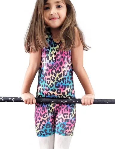Miniatura 3 de Nymphperi Paquete de 2 leotardos de gimnasia para niñas, mallas con pantalones cortos brillantes sin mangas, unitardo de una pieza, ropa de baile