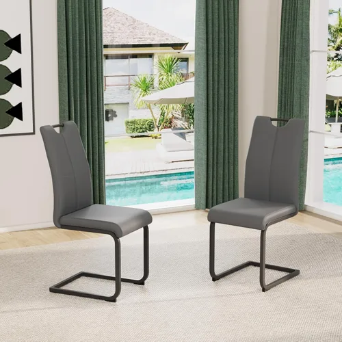 Miniatura 42 de Juego de sillas de comedor modernas (2 unidades) de piel sintética PU con respaldo alto tapizadas con patas doradas de metal para cocina y comedor