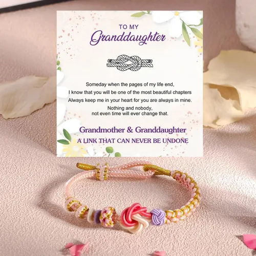 Miniatura 4 de Pulsera de nudo de cereza con texto en inglés «To My Granddaughter A Link That Can Never Be Undone», pulsera para nieta de la abuela, ajustable