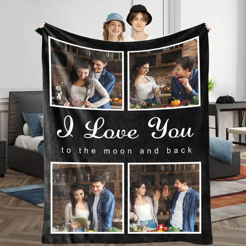 Novgarden Regalos personalizados de San Valentín para parejas, mantas personalizadas para novio, manta personalizada con fotos, regalos para él Negro