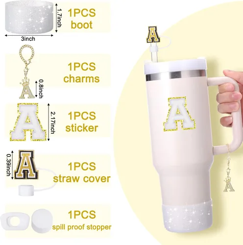Miniatura 5 de Mity Rain Set de 6 piezas de accesorios para taza para Stanley de 30 oz y 40 oz con asa, tapa para pajita, dije con iniciales de taza, bota