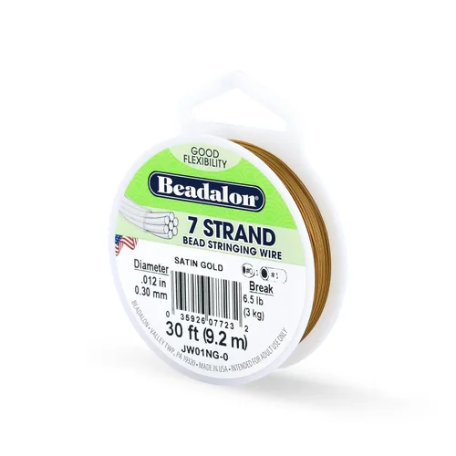 Miniatura 25 de Beadalon Alambre de cuentas de acero inoxidable de 7 hebras, alambre flexible y duradero para hacer joyas, ideal para collares y pulseras, Dorado