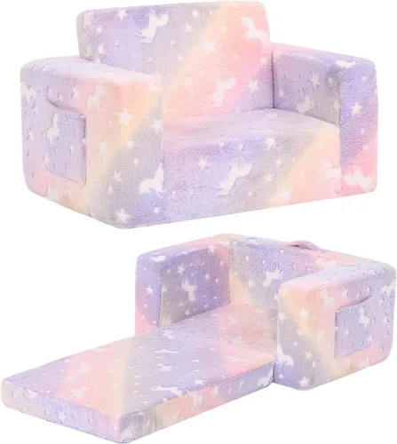 Miniatura 14 de Sofá para niños pequeños, silla para niños, sofá para niños con bolsillos laterales que brilla en la oscuridad, sillón para niños con funda