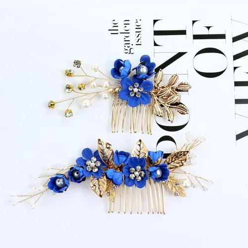 Miniatura 6 de inSowni Paquete de 20 Peines Laterales Clásicos Blancos Rosa Polvoriento Azul Flor Nupcial Boda + Horquillas de Pelo con Forma de U con Flores +