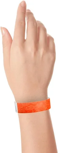Miniatura 4 de 200 pulseras Tyvek de Wristco color rojo coral para eventos, cómodas pulseras de papel resistentes a desgarros, pulseras de identificación