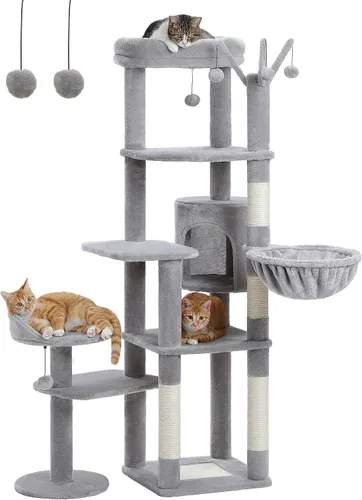 Miniatura 13 de MUTTROS Árbol de Servicio Pesado para Gatos de Interior Adultos, Torre para Gatos de 45 Pulgadas con Rampa Rascadora de Sisal, 2 Condominios