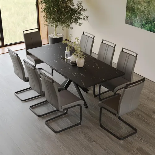 Miniatura 39 de Mesa de comedor de mármol para 4-8, mesa de comedor extensible de 62.4 a 78.15 pulgadas, mesa de cocina moderna, mesa rectangular que ahorra espacio