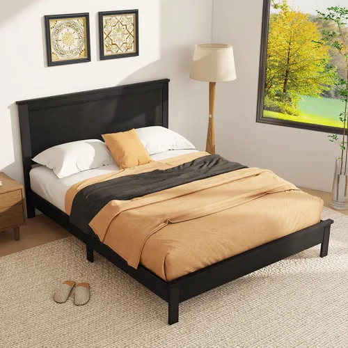 Miniatura 12 de KOMFOTT Armazón de Cama de Plataforma de Madera Tamaño Twin con Cabecero, Cama de Plataforma de Madera de Mediados del Siglo con Soporte de Listones