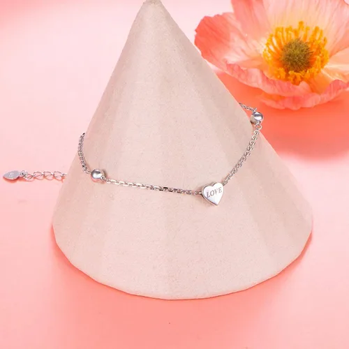 Miniatura 5 de Ladytree Tobillera para mujer de plata de ley 925 ajustable con cuentas de corazón y circonita cúbica